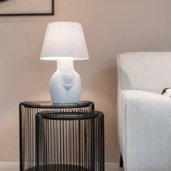 Lampa Stołowa Biała Z Abażurem Motyw Ludzkiego Ciała Ø30x48 Cm