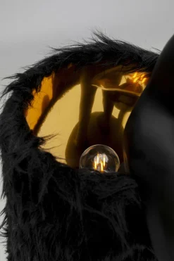 Lampa Stołowa Czarna Królik Abażur Futrzasty 68 Cm