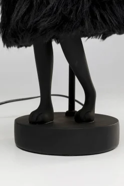 Lampa Stołowa Czarna Królik Abażur Futrzasty 50 Cm
