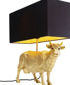 Lampa Stołowa Glamour Złota Krowa Abażur Czarny 46x52 Cm