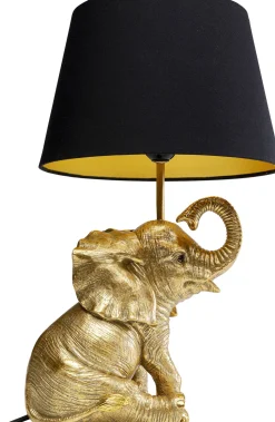 Lampa Stołowa Glamour Złoty Słonik Abażur Czarny 27x48 Cm