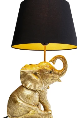 Lampa Stołowa Glamour Złoty Słonik Abażur Czarny 27x48 Cm