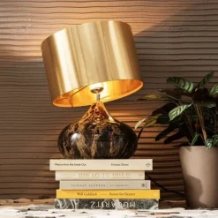 Lampa Stołowa Mamo Deluxe 30x41 Cm Brązowo-czarna - Klosz Złoty
