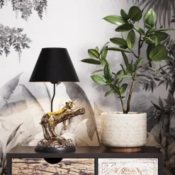 Lampa Stołowa Motyw Zwierzęcy Lampart Klosz Czarny 28x50 Cm