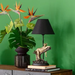 Lampa Stołowa Motyw Zwierzęcy Lampart Klosz Czarny 28x50 Cm