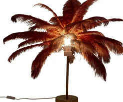 Lampa Stołowa Palma Brązowa Rdzawa Strusie Pióra 60 Cm Podstawa Złota