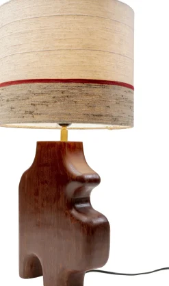 Lampa Stołowa Podstawa Drewno Mango Brązowe Abażur Biało-szary Ø30x61 Cm