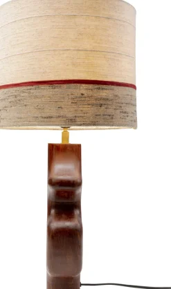 Lampa Stołowa Podstawa Drewno Mango Brązowe Abażur Biało-szary Ø30x61 Cm