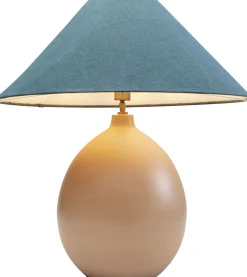Lampa Stołowa Podstawa Stalowa Brązowa Abażur Lniany Niebieski Ø62x64 Cm