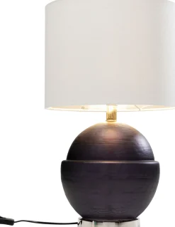 Lampa Stołowa Podstawa Szara Abażur Lniany Biały Ø33x51 Cm