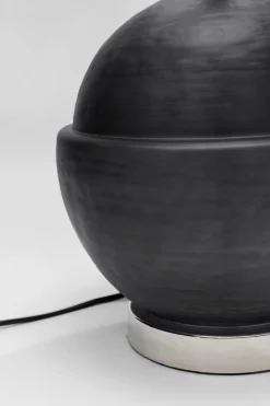 Lampa Stołowa Podstawa Szara Abażur Lniany Biały Ø33x51 Cm