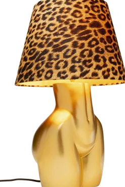 Lampa Stołowa Złota Z Abażurem W Cętki Motyw Ludzkiego Ciała Ø30x48 Cm