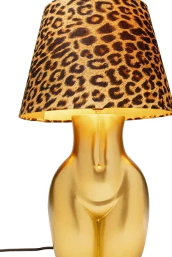 Lampa Stołowa Złota Z Abażurem W Cętki Motyw Ludzkiego Ciała Ø30x48 Cm