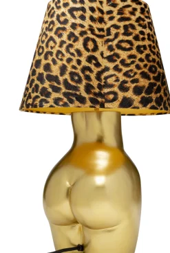Lampa Stołowa Złota Z Abażurem W Cętki Motyw Ludzkiego Ciała Ø30x48 Cm