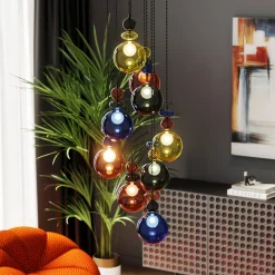 Lampa Wisząca Awangardowa Klosze Szklane Kolorowe Ø44x150 Cm