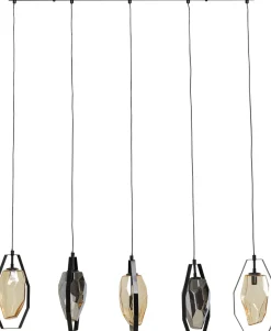 Lampa Wisząca Czarna Klosze Szklane 5xG9 110 Cm