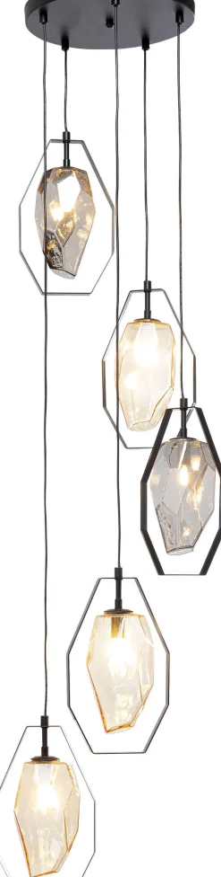 Lampa Wisząca Czarna Klosze Szklane 5xG9 Ø42 Cm