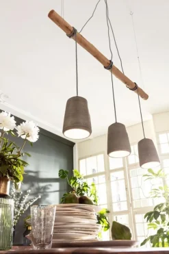 Lampa Wisząca Dining 120x120 Cm Szaro-drewniana