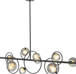 Lampa Wisząca Nad Stół Czarna Klosze Szklane G9 110 Cm