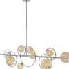 Lampa Wisząca Nad Stół Srebrna Klosze Szklane G9 110 Cm