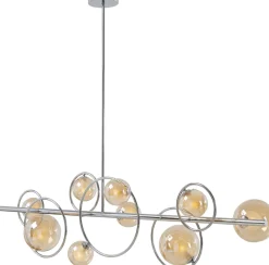 Lampa Wisząca Nad Stół Srebrna Klosze Szklane G9 110 Cm