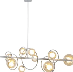 Lampa Wisząca Nad Stół Srebrna Klosze Szklane G9 110 Cm