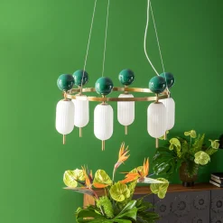 Lampa Wisząca Nowoczesna Złota Klosze Szklane Białe Ø68 Cm