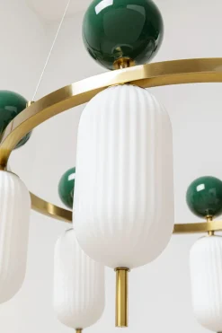 Lampa Wisząca Nowoczesna Złota Klosze Szklane Białe Ø68 Cm