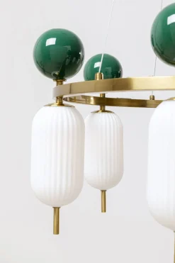 Lampa Wisząca Nowoczesna Złota Klosze Szklane Białe Ø68 Cm