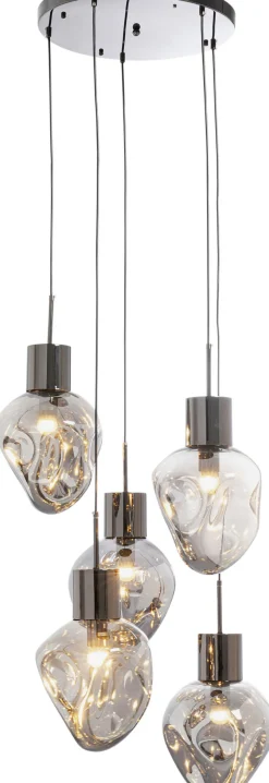 Lampa Wisząca Przydymiona 5L Stal I Szkło Ø50x160 Cm