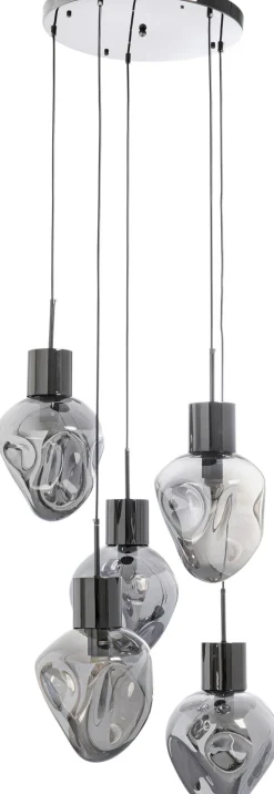 Lampa Wisząca Przydymiona 5L Stal I Szkło Ø50x160 Cm