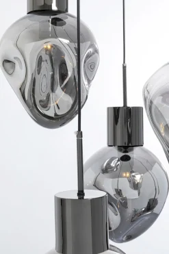 Lampa Wisząca Przydymiona 5L Stal I Szkło Ø50x160 Cm