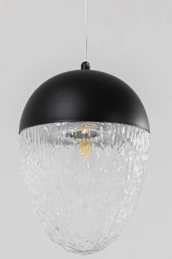 Lampa Wisząca Stal Czarna Klosz Szklany Transparentny Ø20x30 Cm