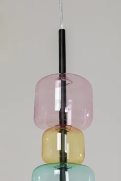 Lampa Wisząca Stal Czarna I Kolorowe Szkło Ø10x61 Cm