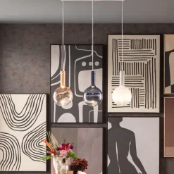 Lampa Wisząca Z 3 Szklanymi Kloszami W Różnych Kolorach 99 Cm