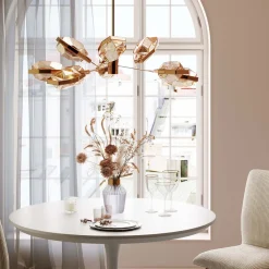 Lampa Wisząca Złota Klosze Szklane 9xG9 Ø106 Cm