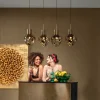 Lampa Wisząca Złota 4L Stal I Szkło 110 Cm