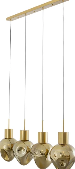 Lampa Wisząca Złota 4L Stal I Szkło 110 Cm