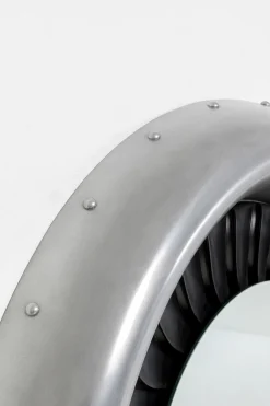Lustro Do Salonu Duże Okrągłe Rama Aluminium I Włókno Szklane Ø119 Cm Silnik Odrzutowy