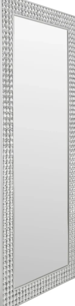 Lustro Glamour Do Salonu Srebrne Stal I Szkło 80x180 Cm