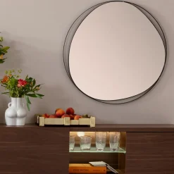Lustro Wiszące Do Salonu Rama Czarna Ze Stali Ø80 Cm