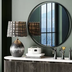 Lustro Wiszące Do Salonu Rama Czarna Ze Stali Ø80 Cm