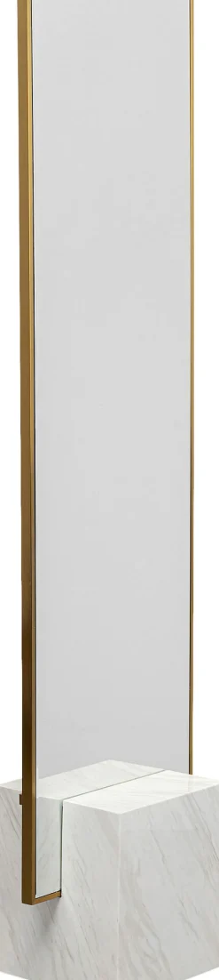 Lustro Ze Złotą Ramą 46x180 Cm Podstawa Z Marmuru Biała