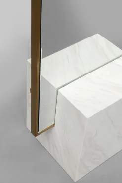 Lustro Ze Złotą Ramą 46x180 Cm Podstawa Z Marmuru Biała