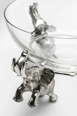 Misa Dekoracyjna Transparentne Szkło I Srebrne Aluminium 32x32 Cm Słonie