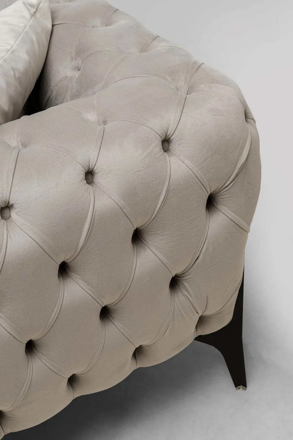 Narożnik Lewy Welurowy Pikowany Taupe Glamour 240x180 Cm Nogi Czarne