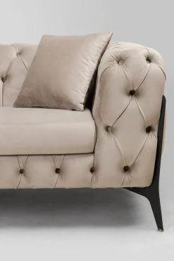 Narożnik Lewy Welurowy Pikowany Taupe Glamour 240x180 Cm Nogi Czarne