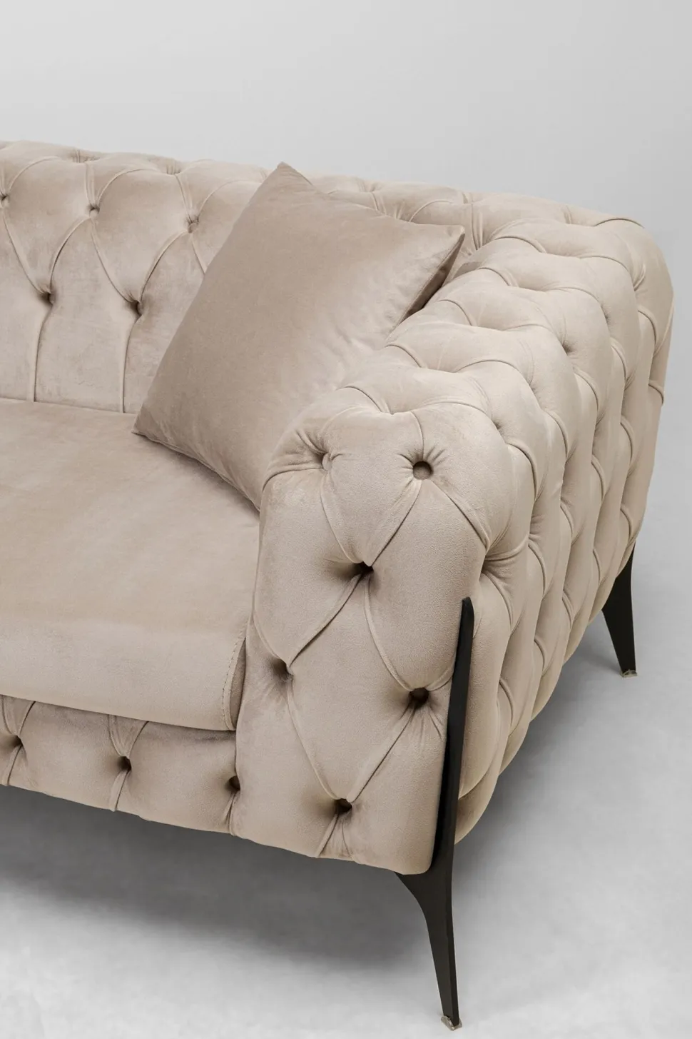 Narożnik Lewy Welurowy Pikowany Taupe Glamour 240x180 Cm Nogi Czarne