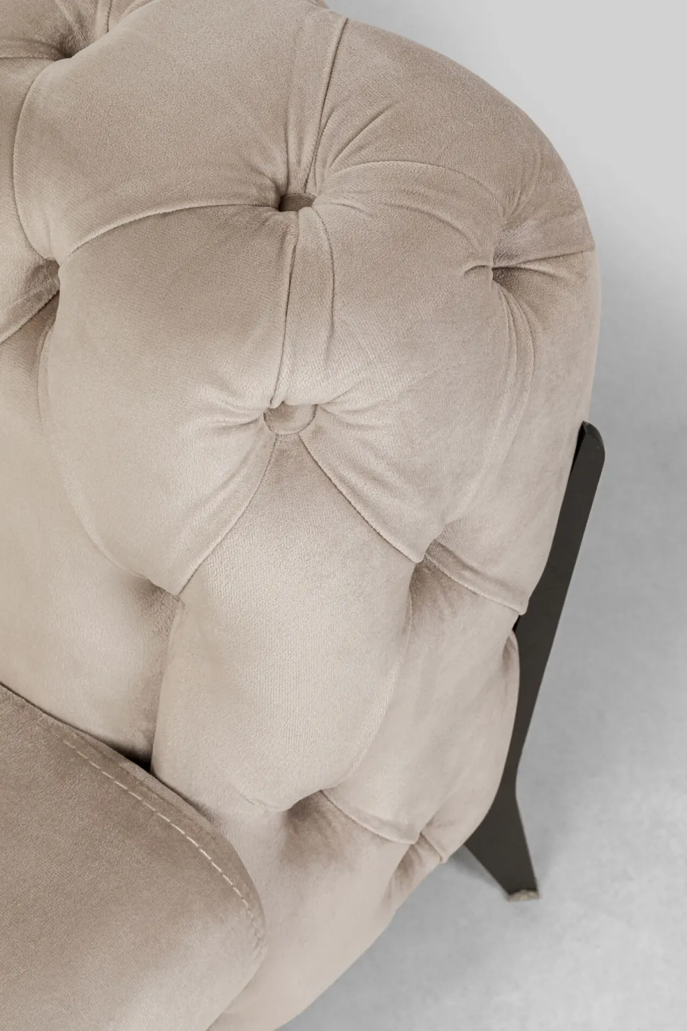 Narożnik Lewy Welurowy Pikowany Taupe Glamour 240x180 Cm Nogi Czarne