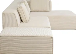 Narożnik Modułowy Sztruksowy Kremowy Prawy 306x182 Cm